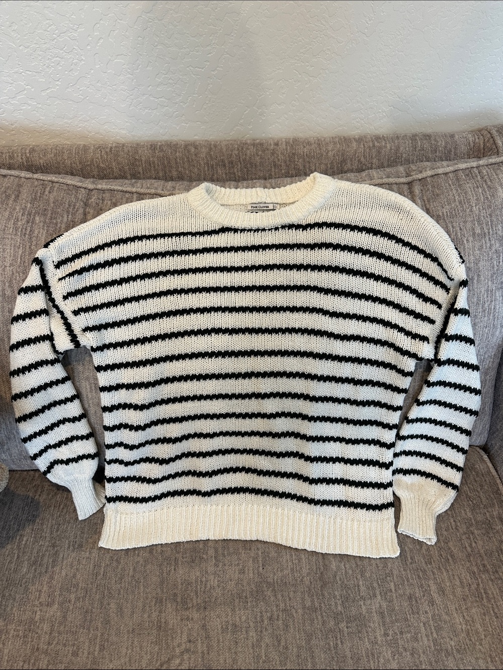 Pink Clover Dark Green & White Striped Crewneck Sweater